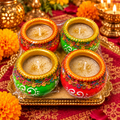 Wax-Filled Diwali Diya Gift Set – 4 Red & Green Decorative Pot Candles 15