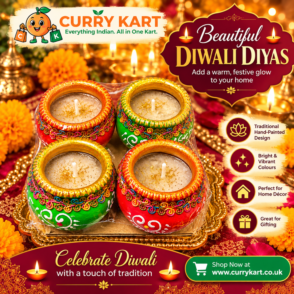 Wax-Filled Diwali Diya Gift Set – 4 Red & Green Decorative Pot Candles 15