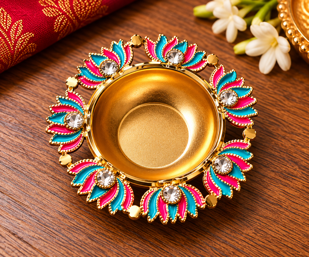 Decorative Pooja Bowls – Set of 3 for Haldi, Kumkum & Rice