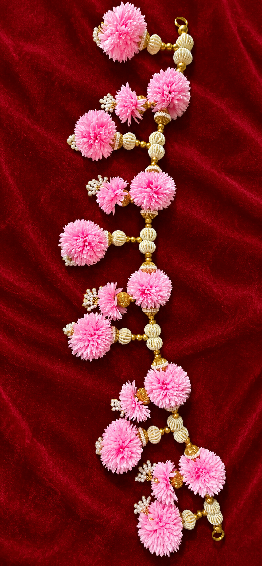 Pink Floral Pearl Toran with Gold Beads | Indian Festive Door Hanging