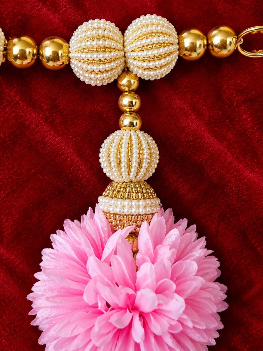 Pink Floral Pearl Toran with Gold Beads | Indian Festive Door Hanging