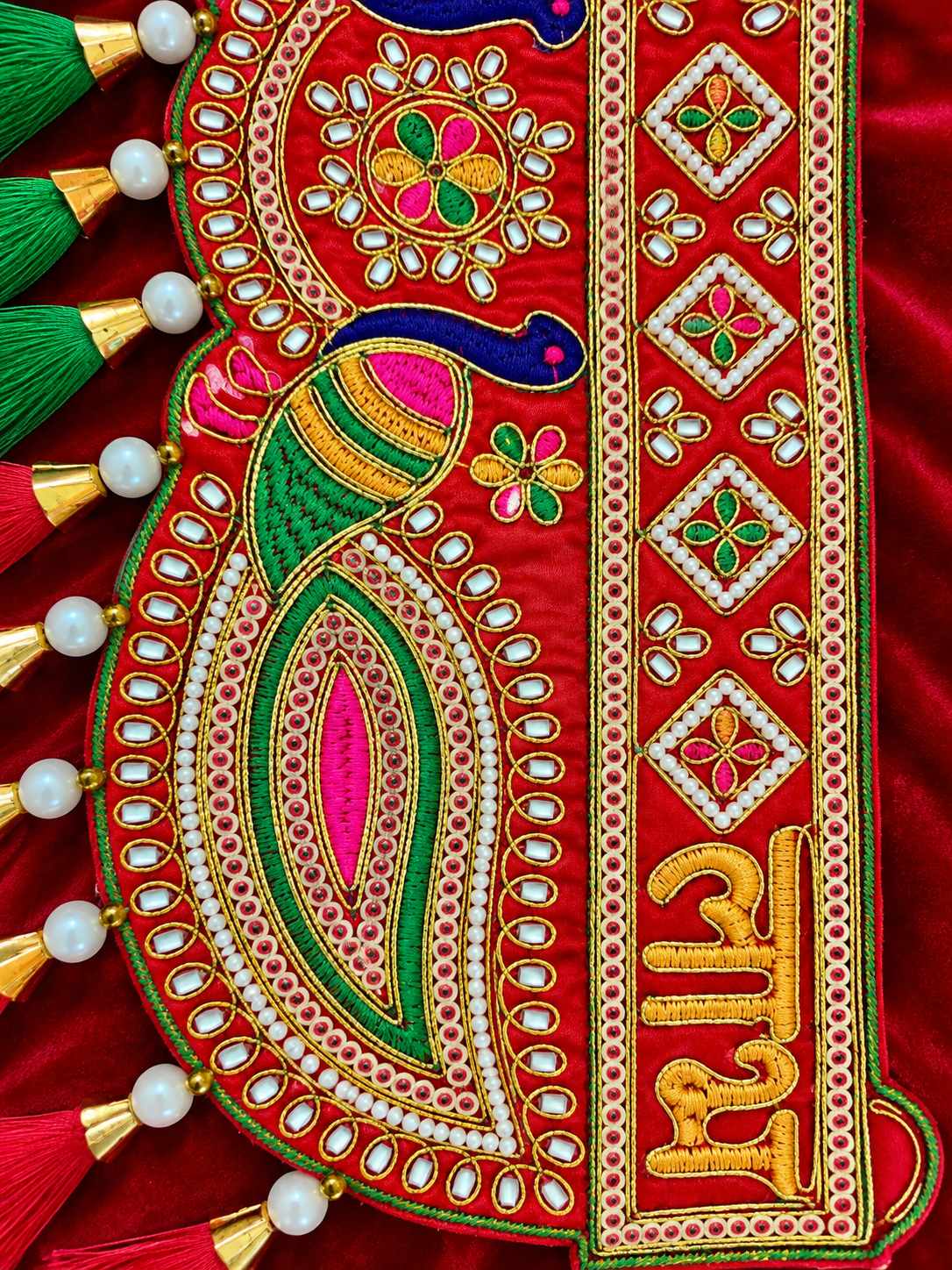 Shubh Labh Peacock Toran with Mirror Work | Traditional Indian Door Hanging