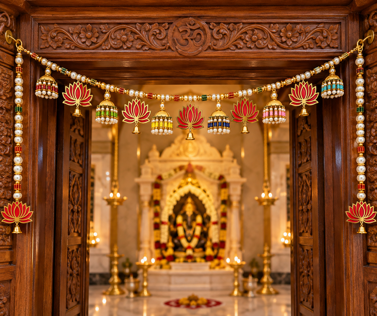 Indian Lotus Toran with Pearls & Bells | Diwali Door Hanging