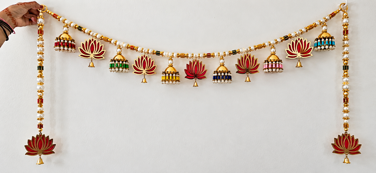Indian Lotus Toran with Pearls & Bells | Diwali Door Hanging