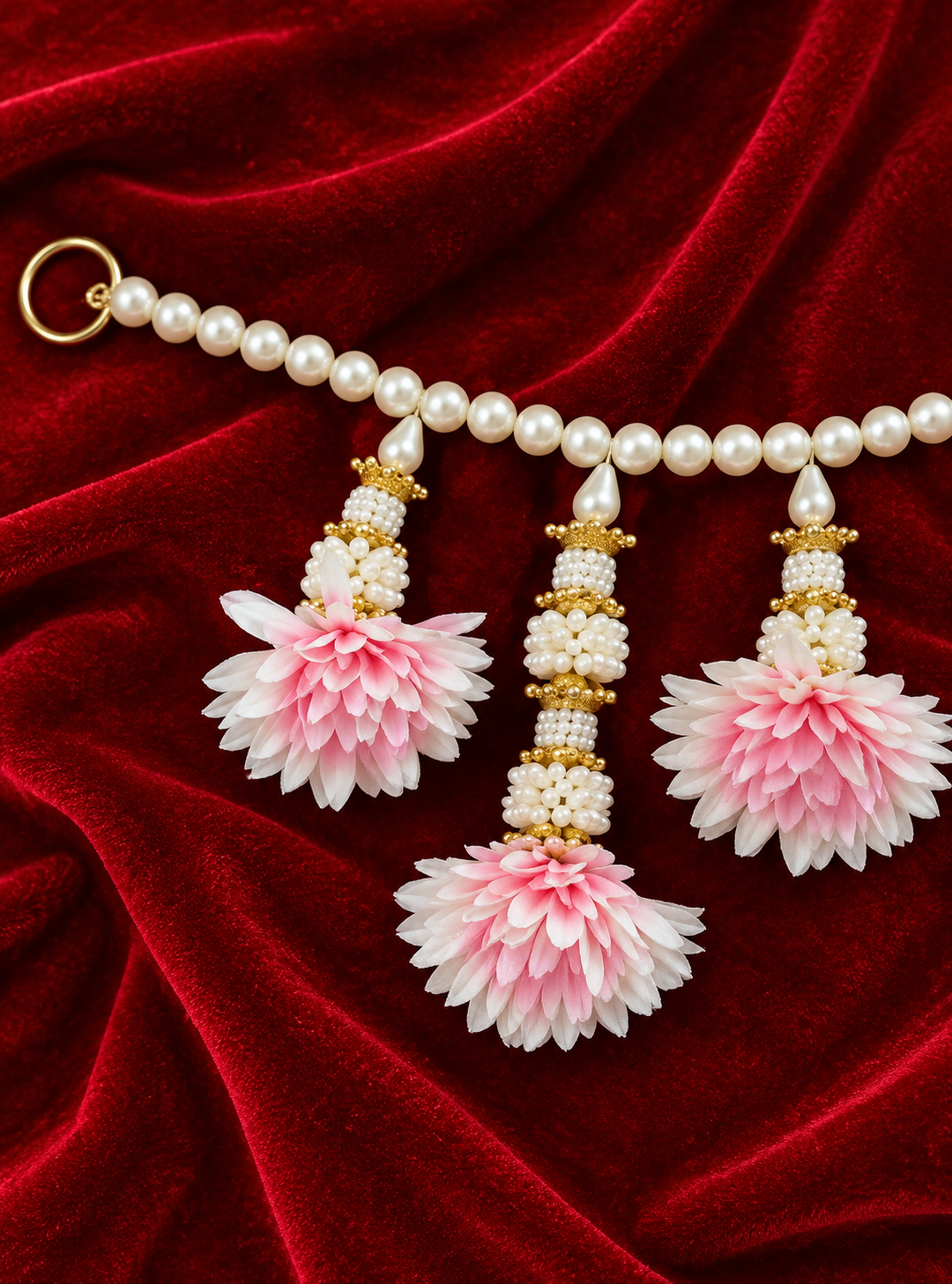 Indian Pink Floral Toran with Pearl Beads | Diwali Door Hanging