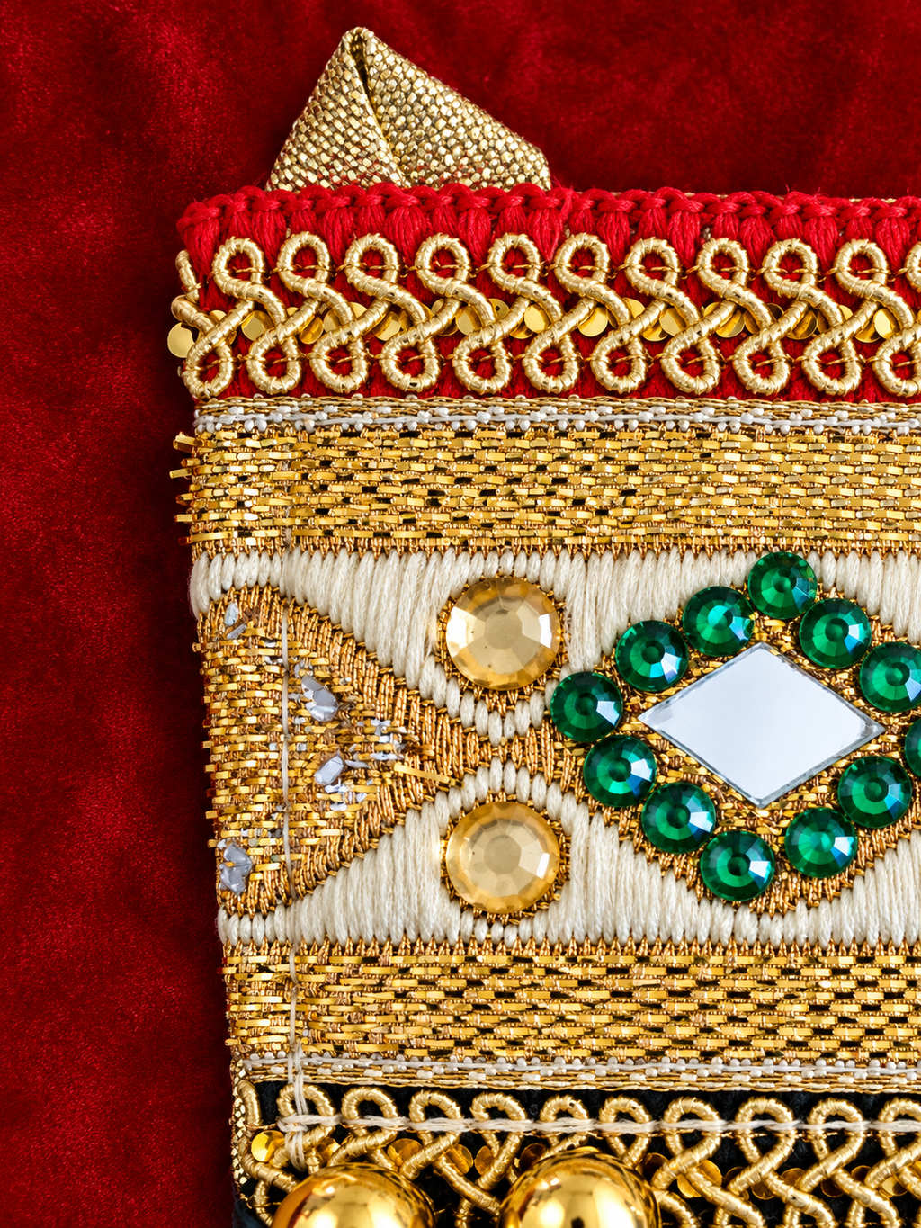 Traditional Indian Red & Green Beaded Toran with Mirror Work | Diwali Door Hanging