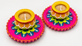 Wax-Filled Diwali Diya Gift Set – 2 Decorative Pot Candles with Pink Floral Bases 18