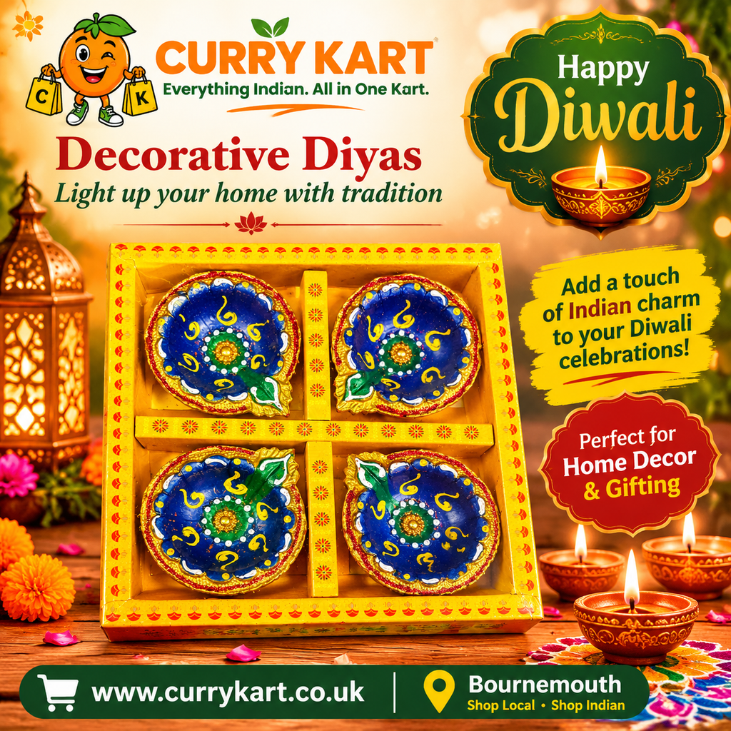 Decorative Diwali Diya Gift Set – Blue & Gold 1