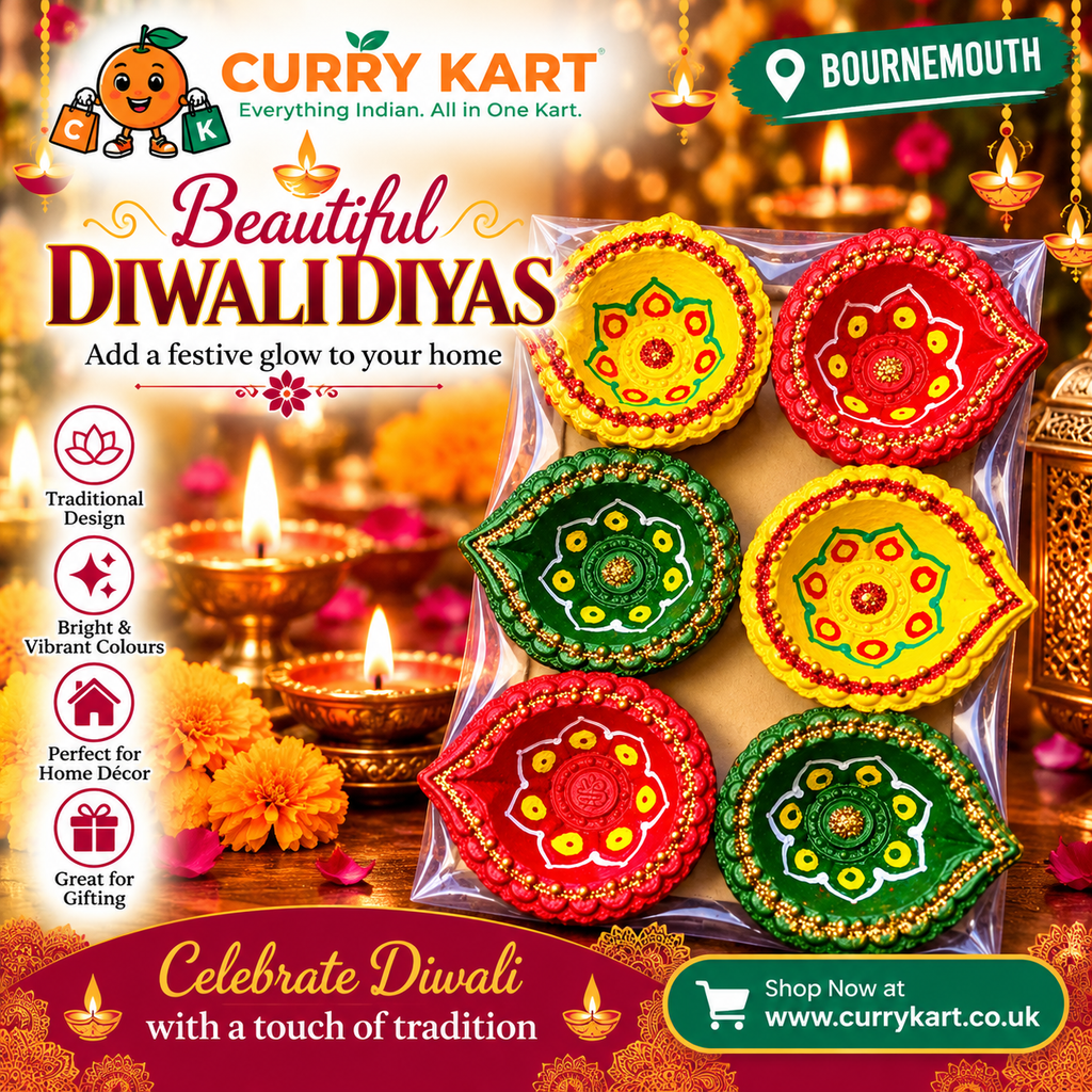 Decorative Diwali Diya Gift Set – 6 Red, Yellow & Green Floral Diyas 10