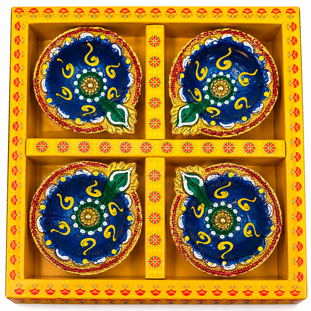 Decorative Diwali Diya Gift Set – Blue & Gold 1