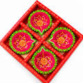 Decorative Diwali Diya Gift Set – 4 Pink & Green Floral Diyas in a Gift Box 3