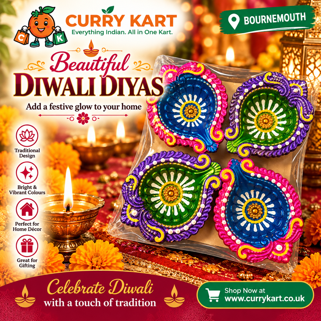 Decorative Diwali Diya Gift Set – 4 Multicoloured Diyas with Ornate Floral Detailing 6