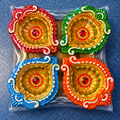 Decorative Diwali Diya Gift Set – 4 Gold-Toned Diyas with Multicoloured Borders 7