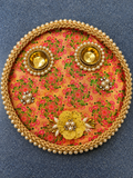 Floral Steel Pooja Thali with 2 Bowls & Pearl-Style Trim