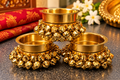 Gold-Tone Bell-Trim Pooja Bowls – Set of 3