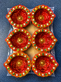 Decorative Diwali Diya Gift Set – 6 Red Lotus-Style Diyas with Gold-Toned Borders 13