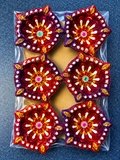 Decorative Diwali Diya Gift Set – 6 Red & Purple Flower-Shaped Diyas 12