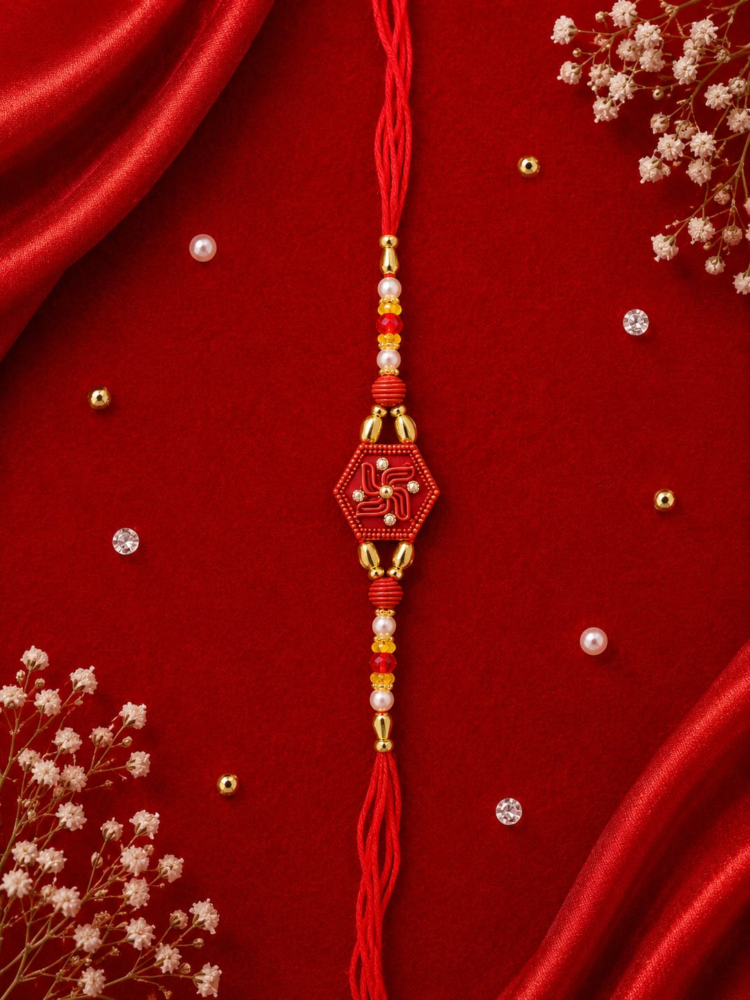 Red & Gold Swastik Rakhi 10