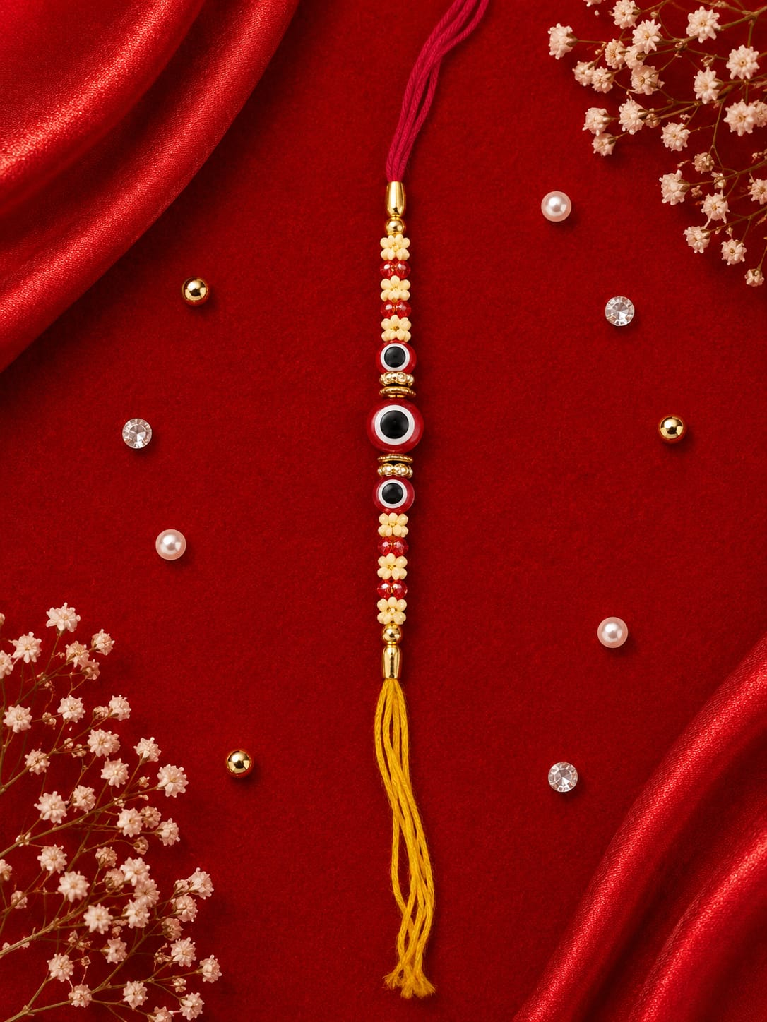 Red, Black & Cream Bead Rakhi 11