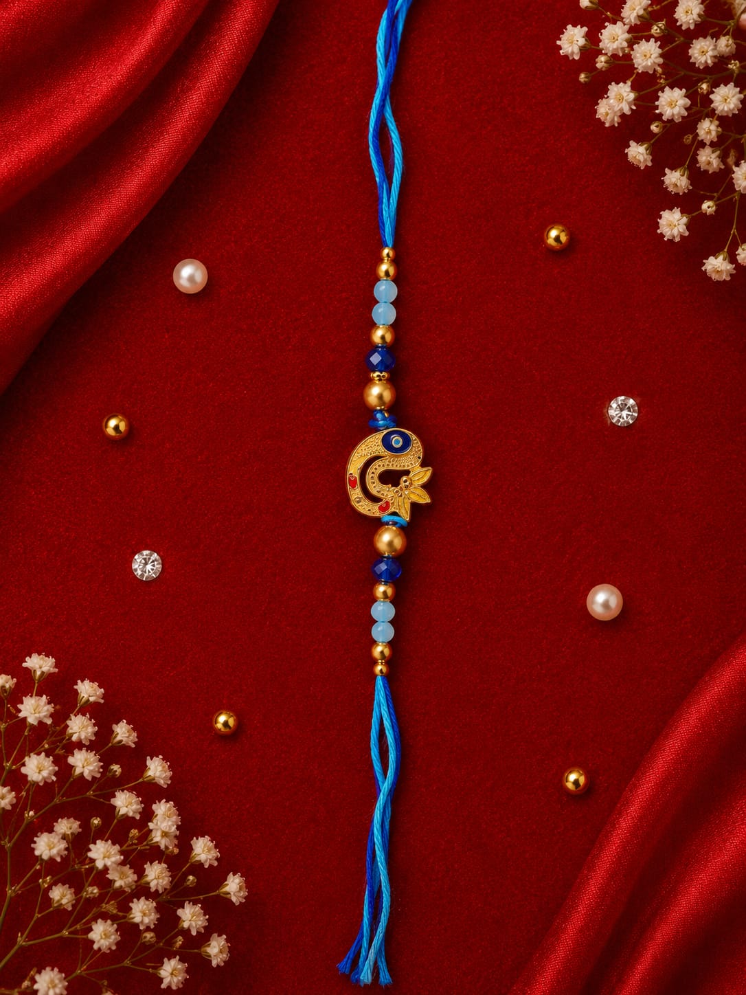 Blue & Gold Meenakari Crescent Rakhi 13