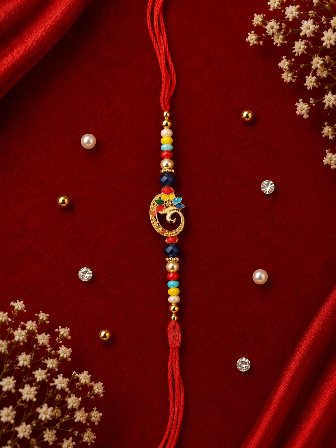 Multicolour & Gold Peacock Swirl Rakhi 15