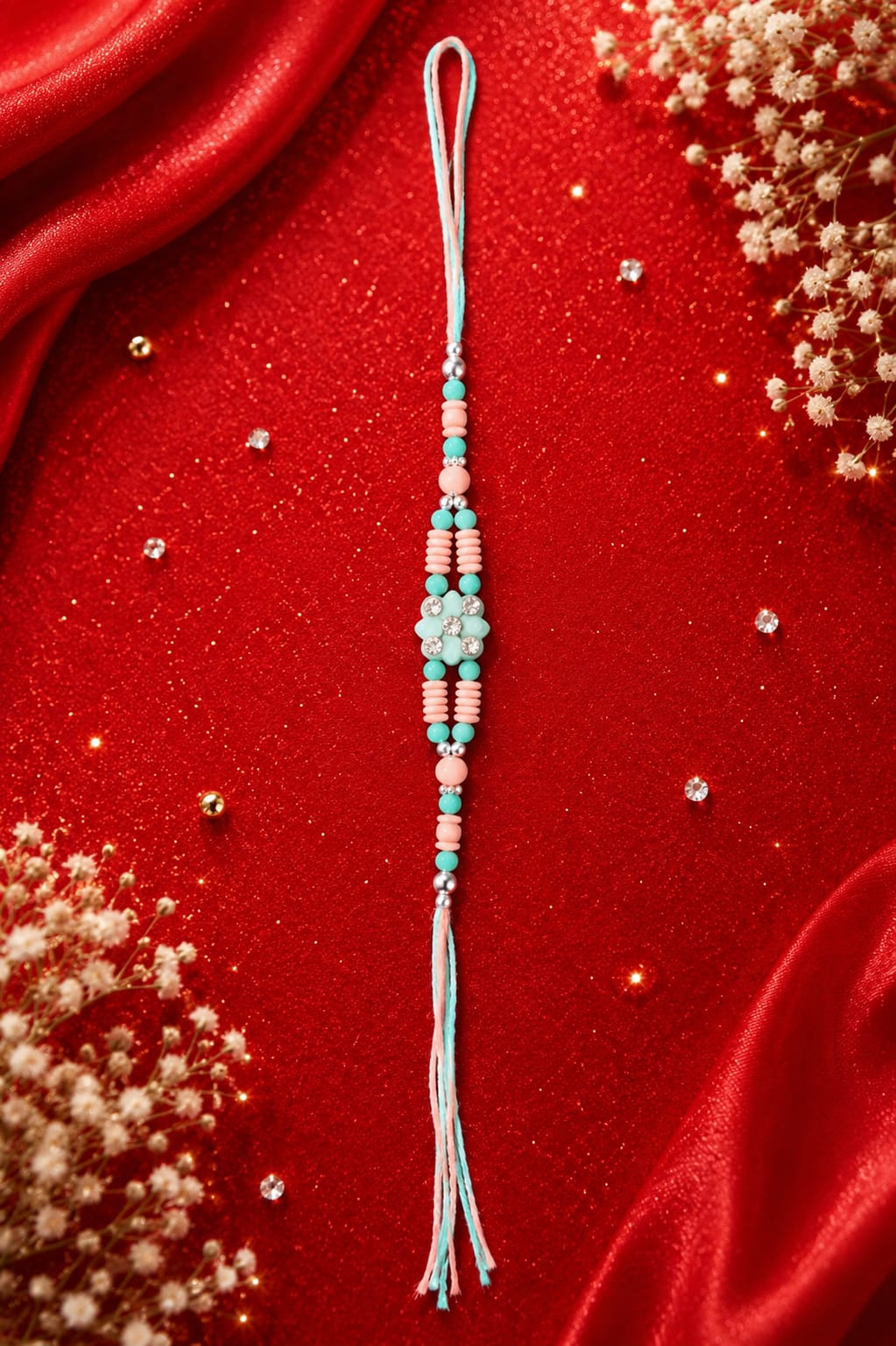 Teal & Pink Floral Lumba Rakhi 2