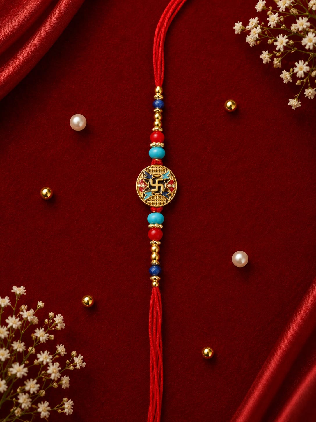 Multicolour Meenakari Swastik Rakhi 17