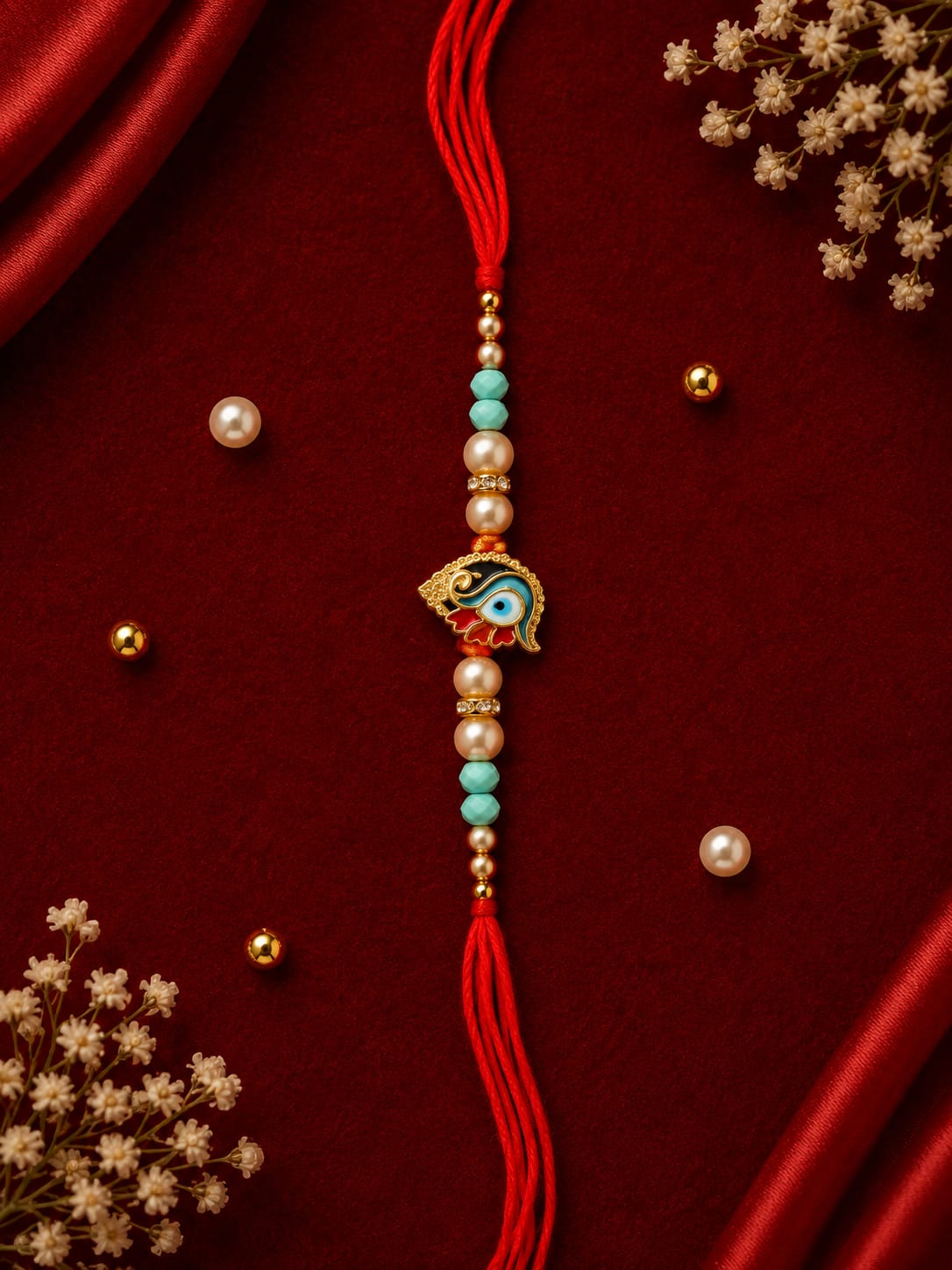 Nazar Evil Eye & Peacock Meenakari Rakhi 18