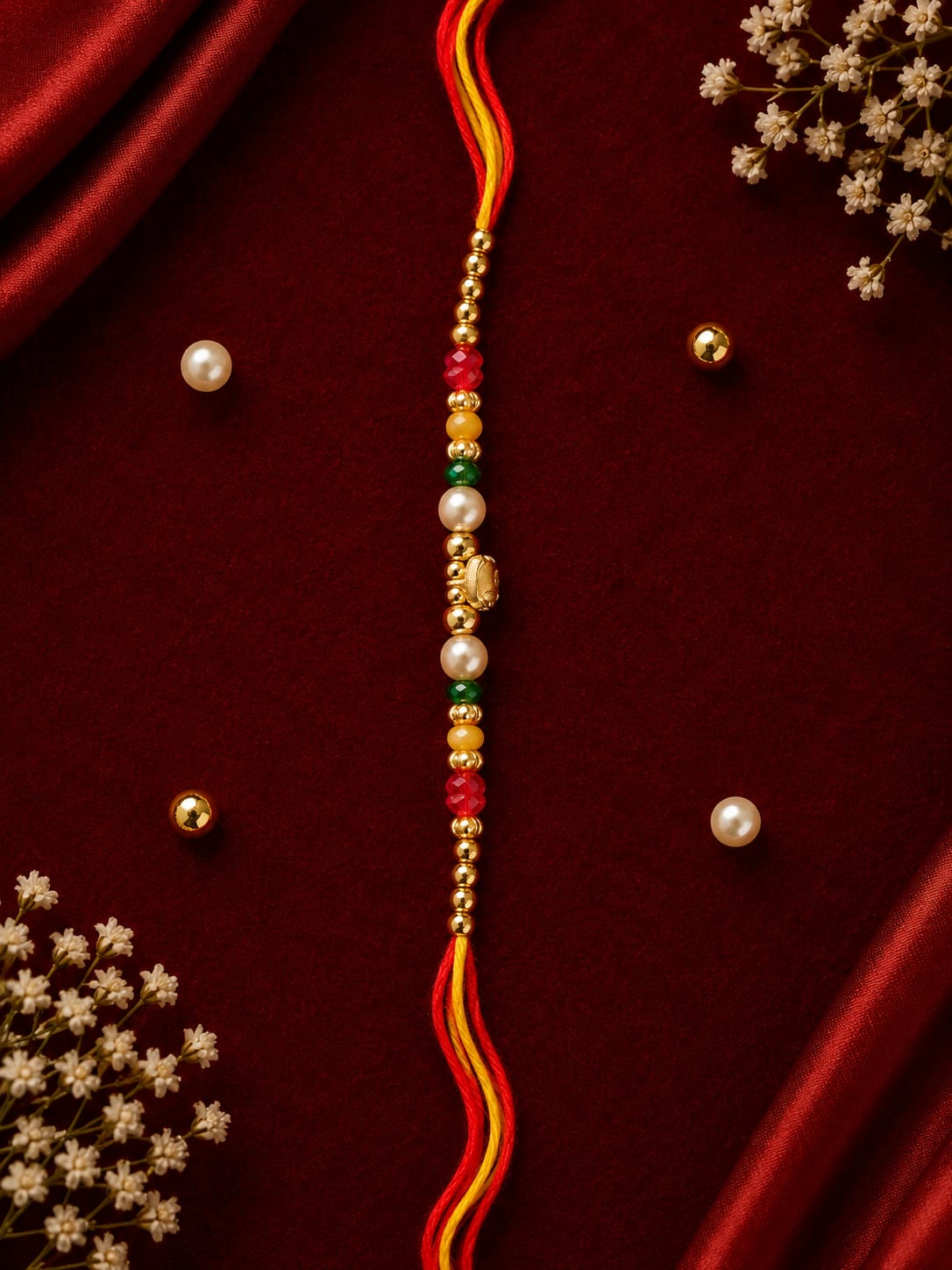 Multicolour Pearl & Gold Bead Rakhi 20