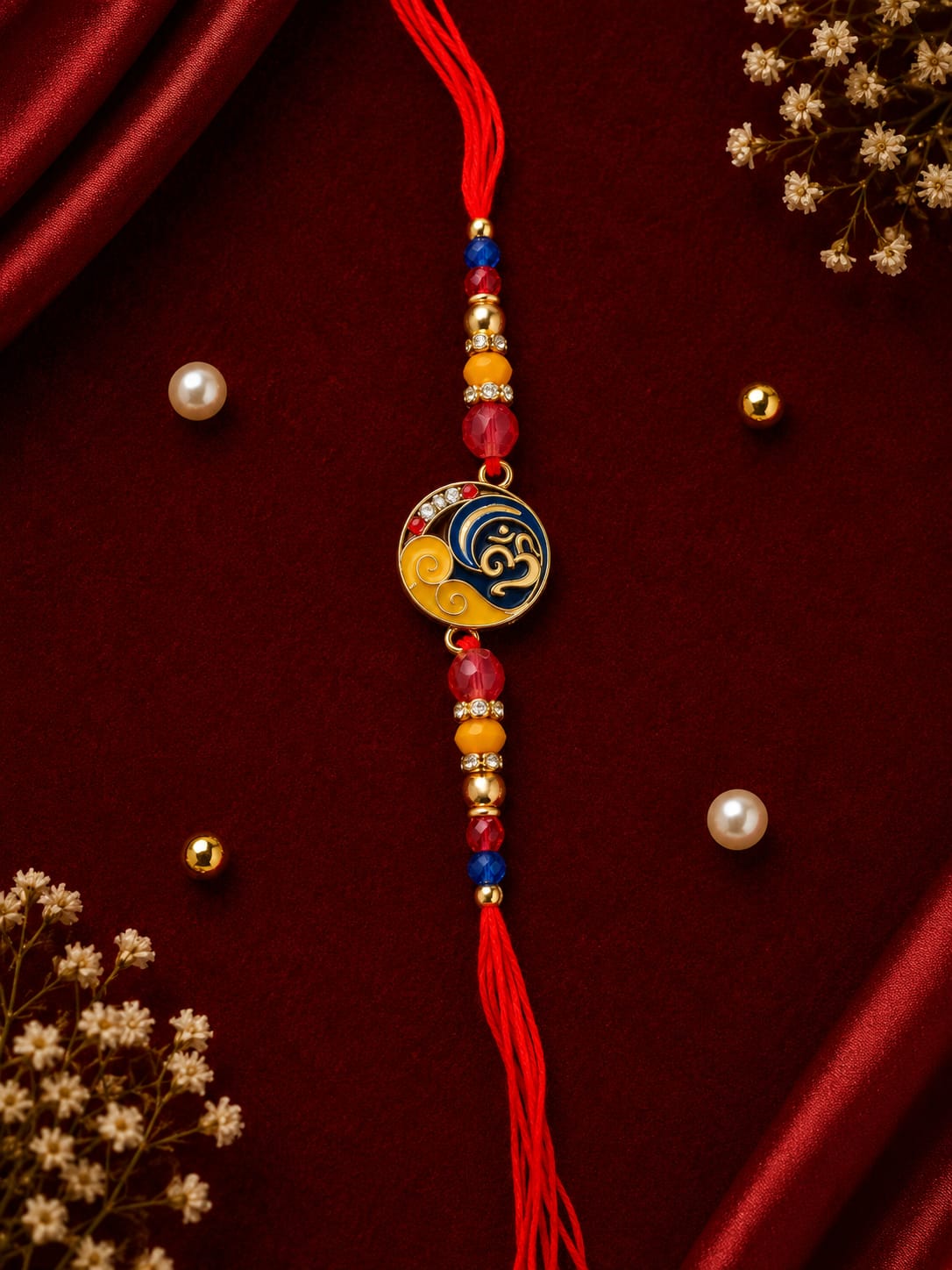 Navy & Gold Meenakari Om Rakhi 21