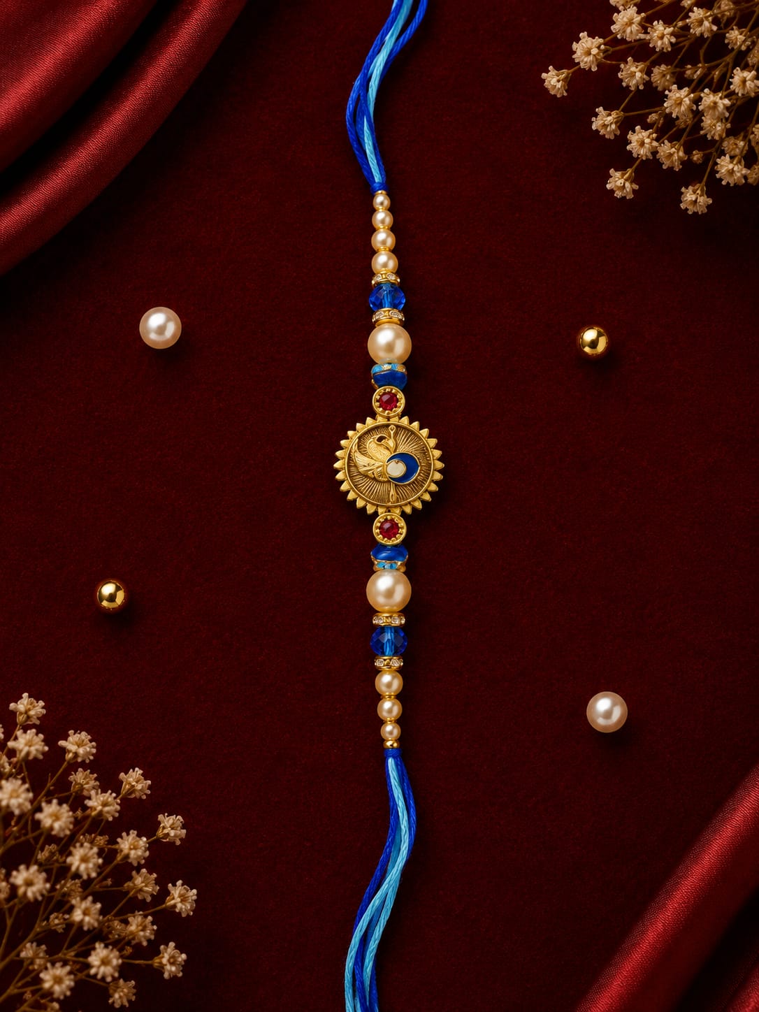 Royal Blue & Gold Peacock Sun Rakhi 22
