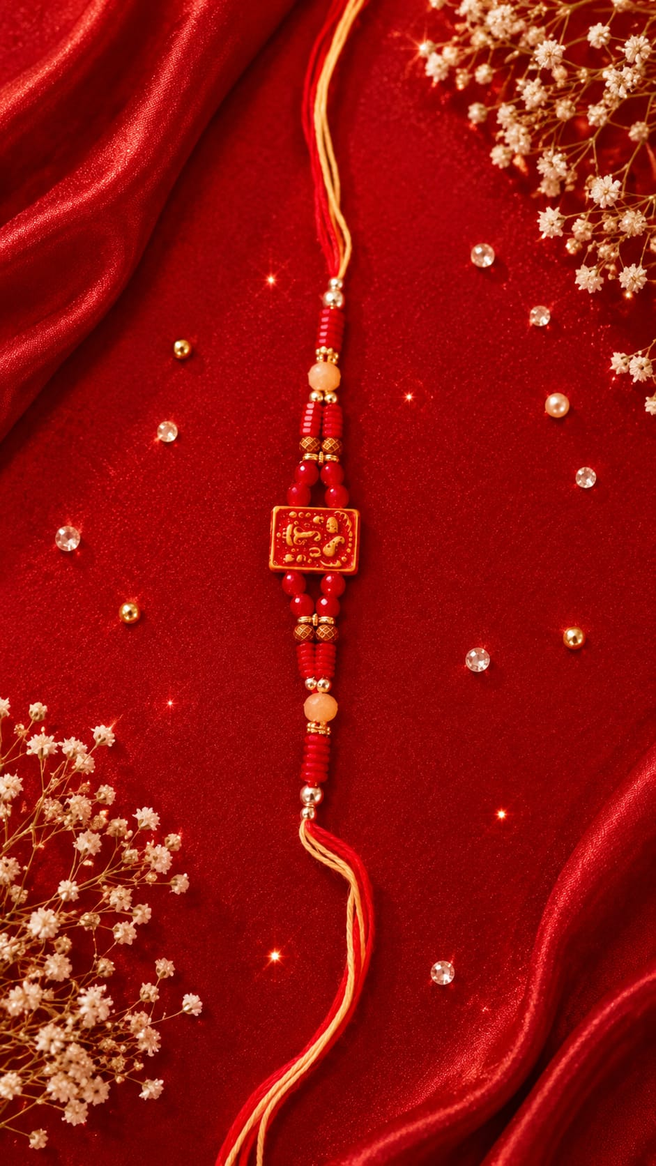 Red & Gold Meenakari Square Rakhi 3