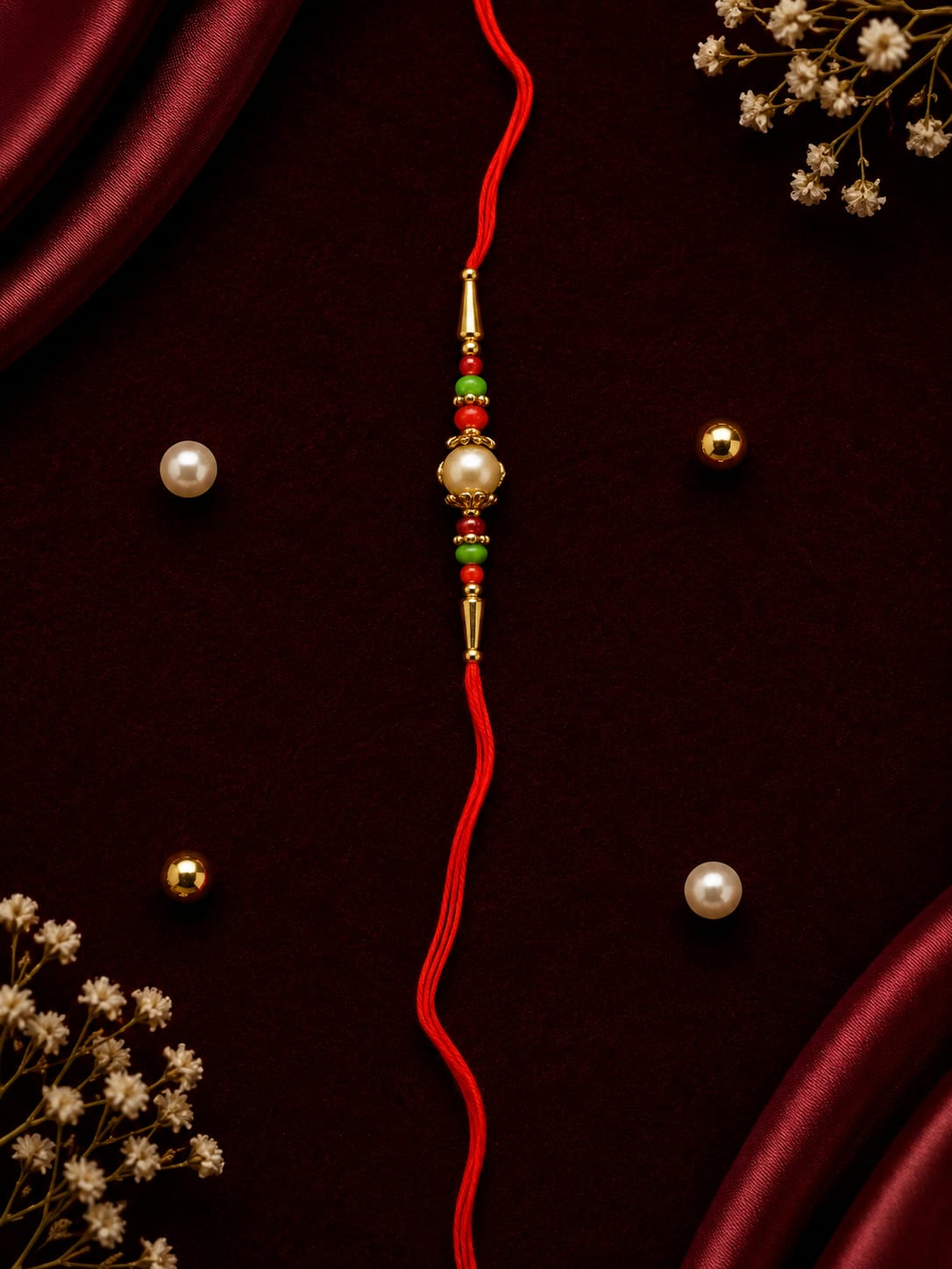 Premium Pearl & Gold Rakhi 28