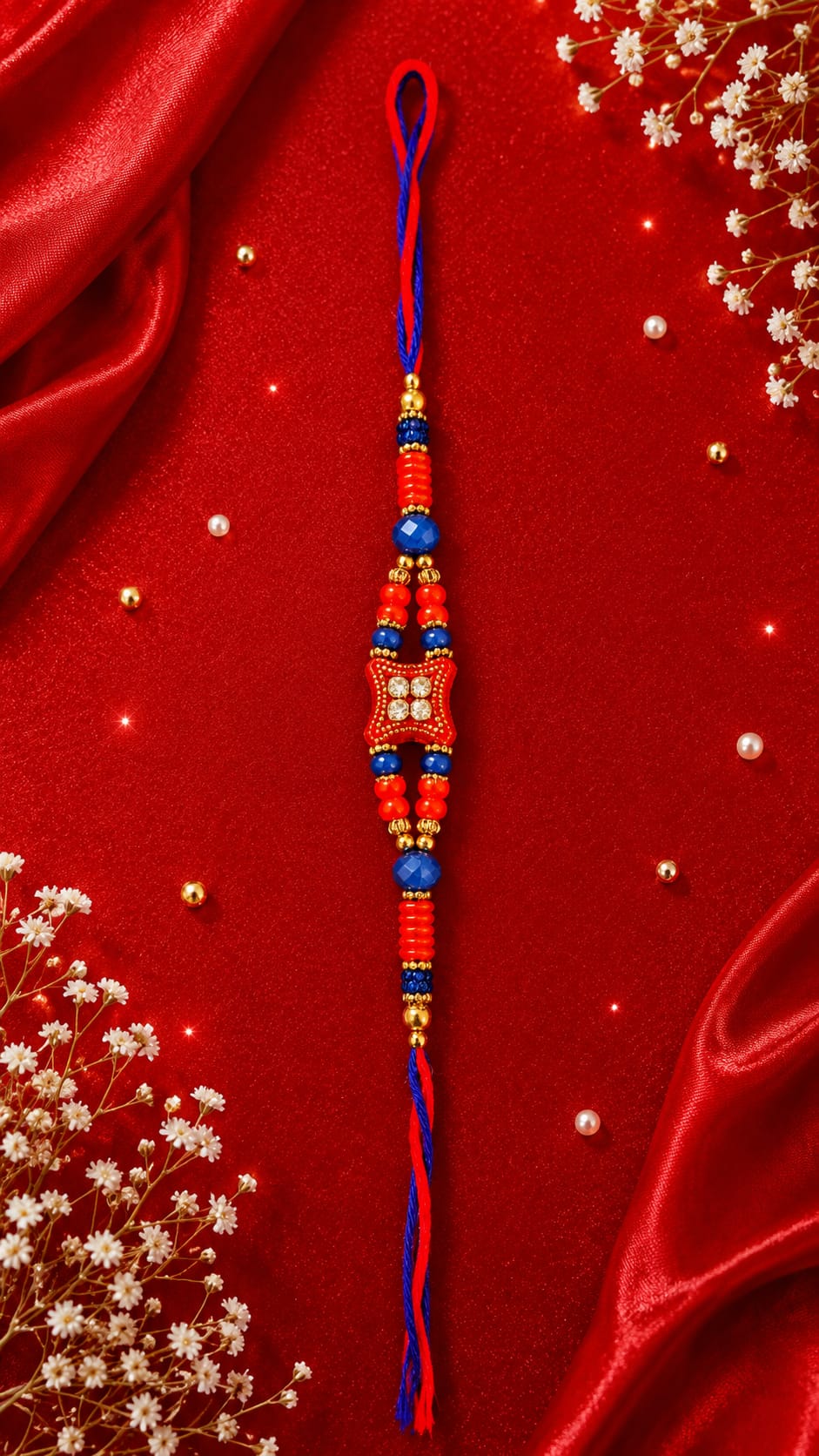 Blue & Orange Rhinestone Star Rakhi 6