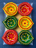 Decorative Diwali Diya Gift Set – 6 Red, Yellow & Green Floral Diyas 10