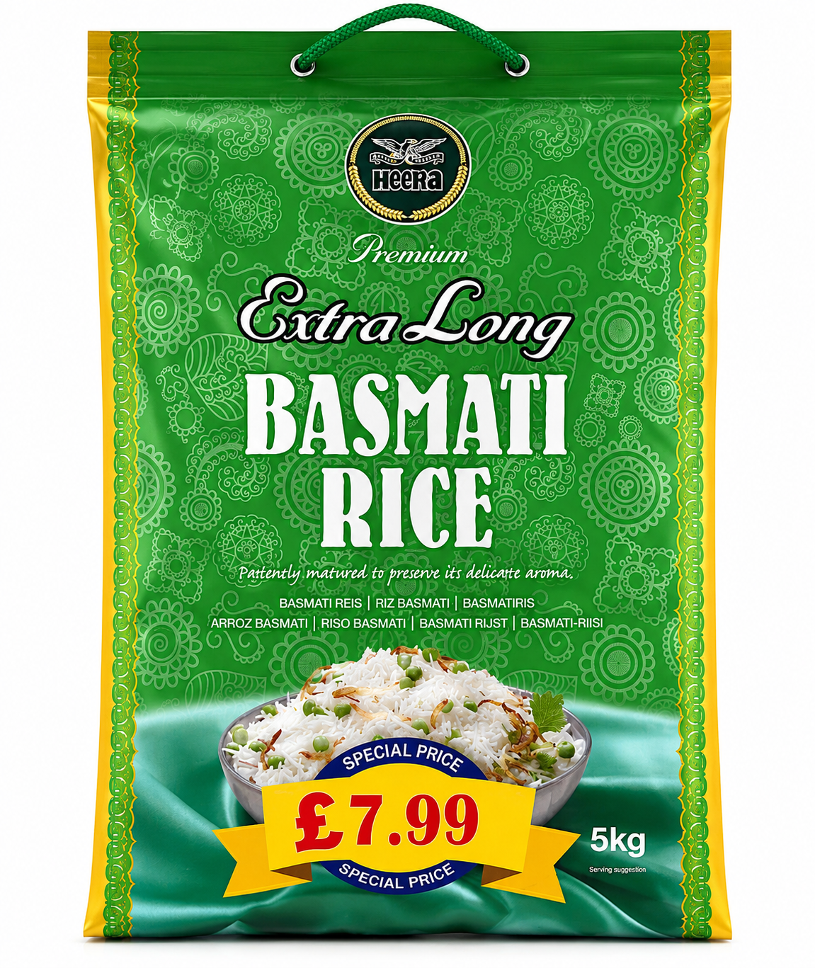 Heera Extra Long Basmati Rice Green Bag