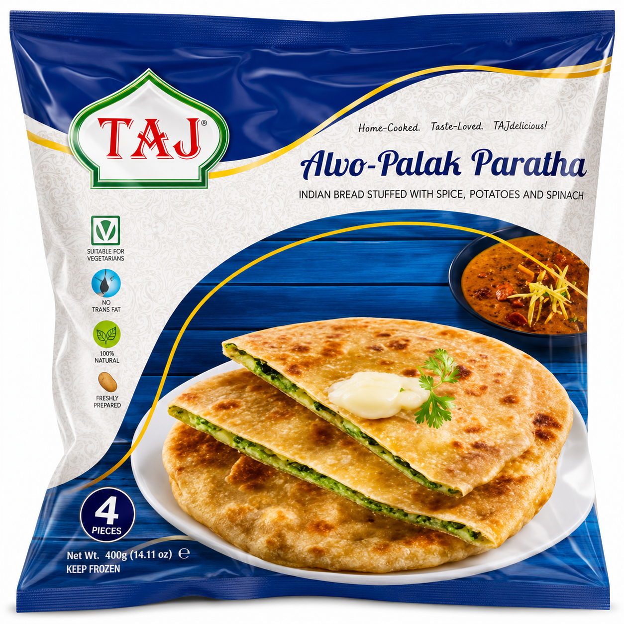 Taj Aloo Palak Paratha -  Spinach and  Potato Stuffed Flatbread