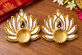 Royal Lotus Kundan Diya Holders – White & Gold | Set of 2