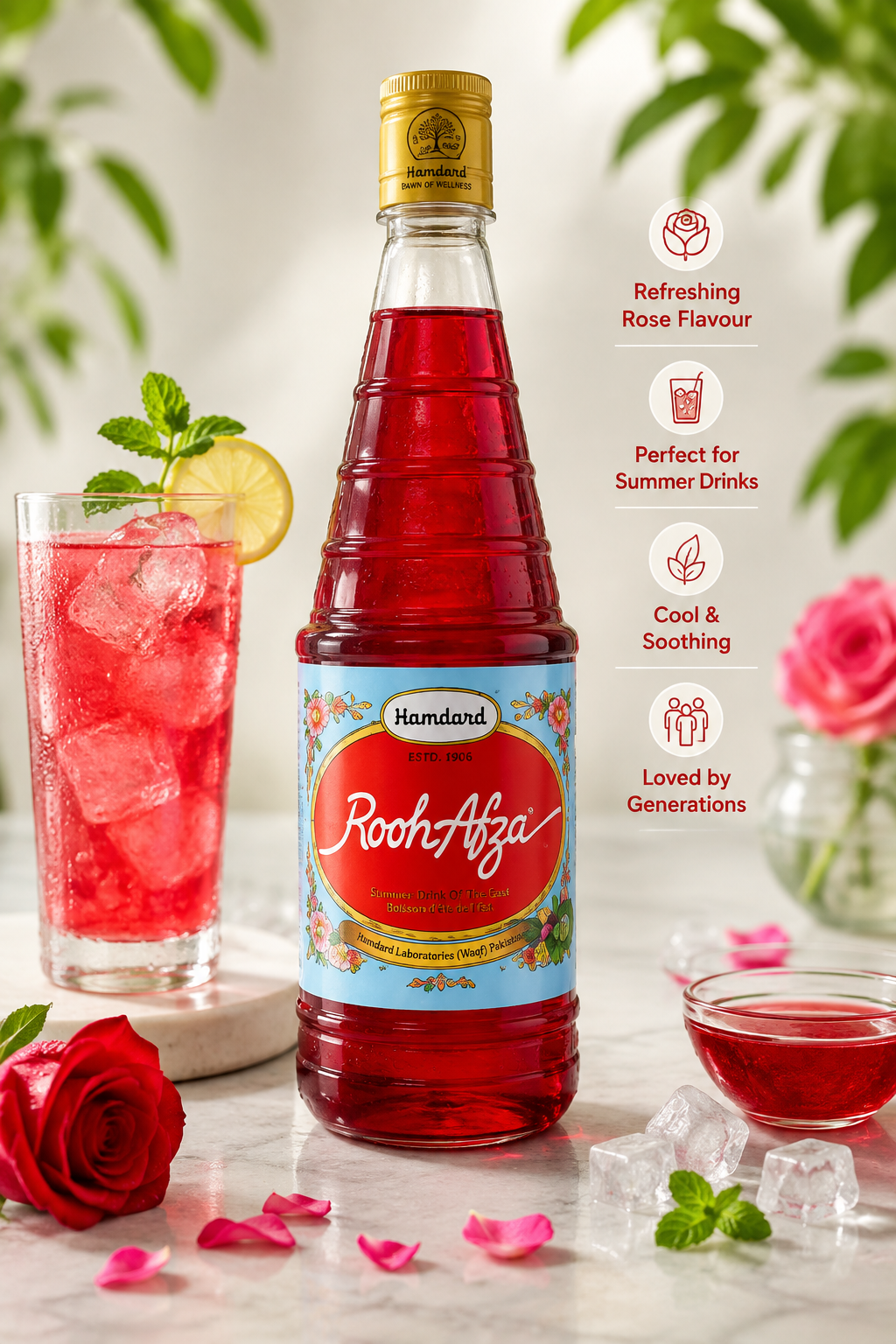 Rooh Afza Rose Syrup 800ml