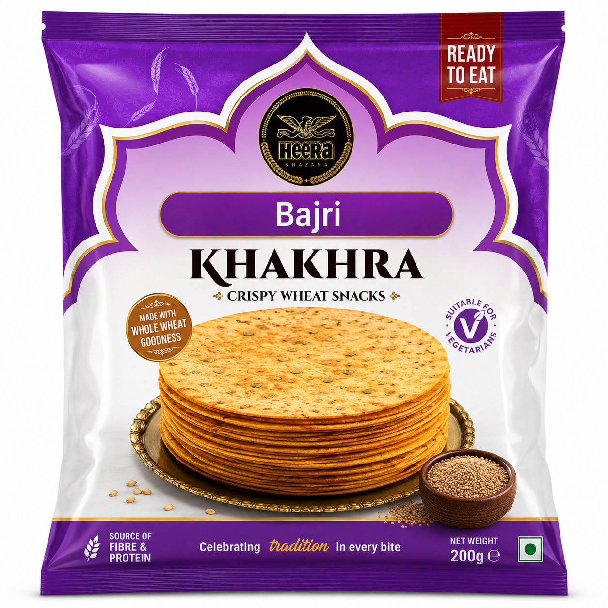 Heera Khakra Bajri (Pearl Millet Baked Wheat Crisps)