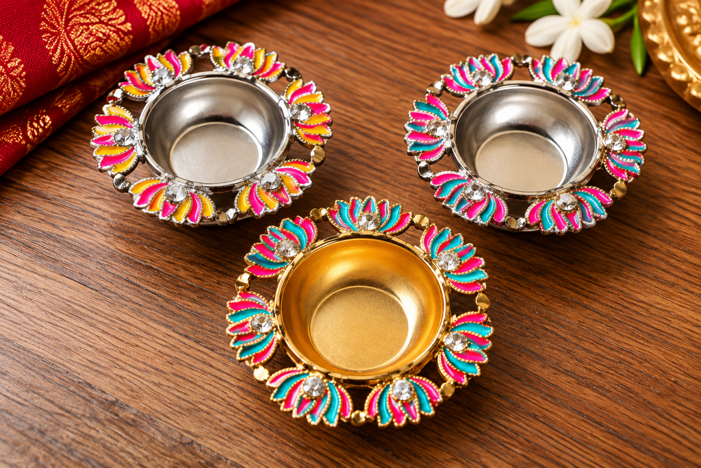 Decorative Pooja Bowls – Set of 3 for Haldi, Kumkum & Rice