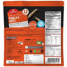 Haldiram’s Phulka Roti back packaging with preparation instructions and nutrition information